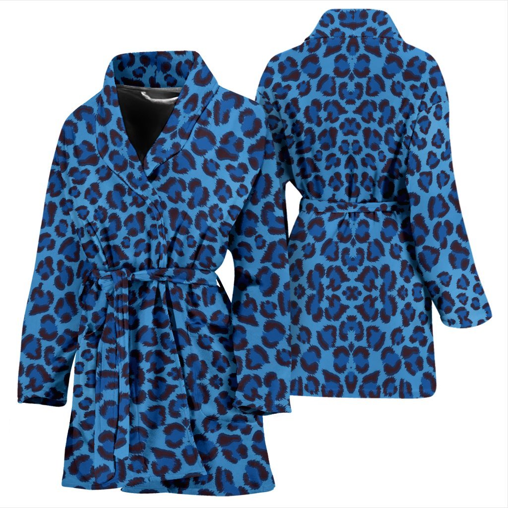 Blue Cheetah Leopard Pattern Print Women Long Robe-grizzshop