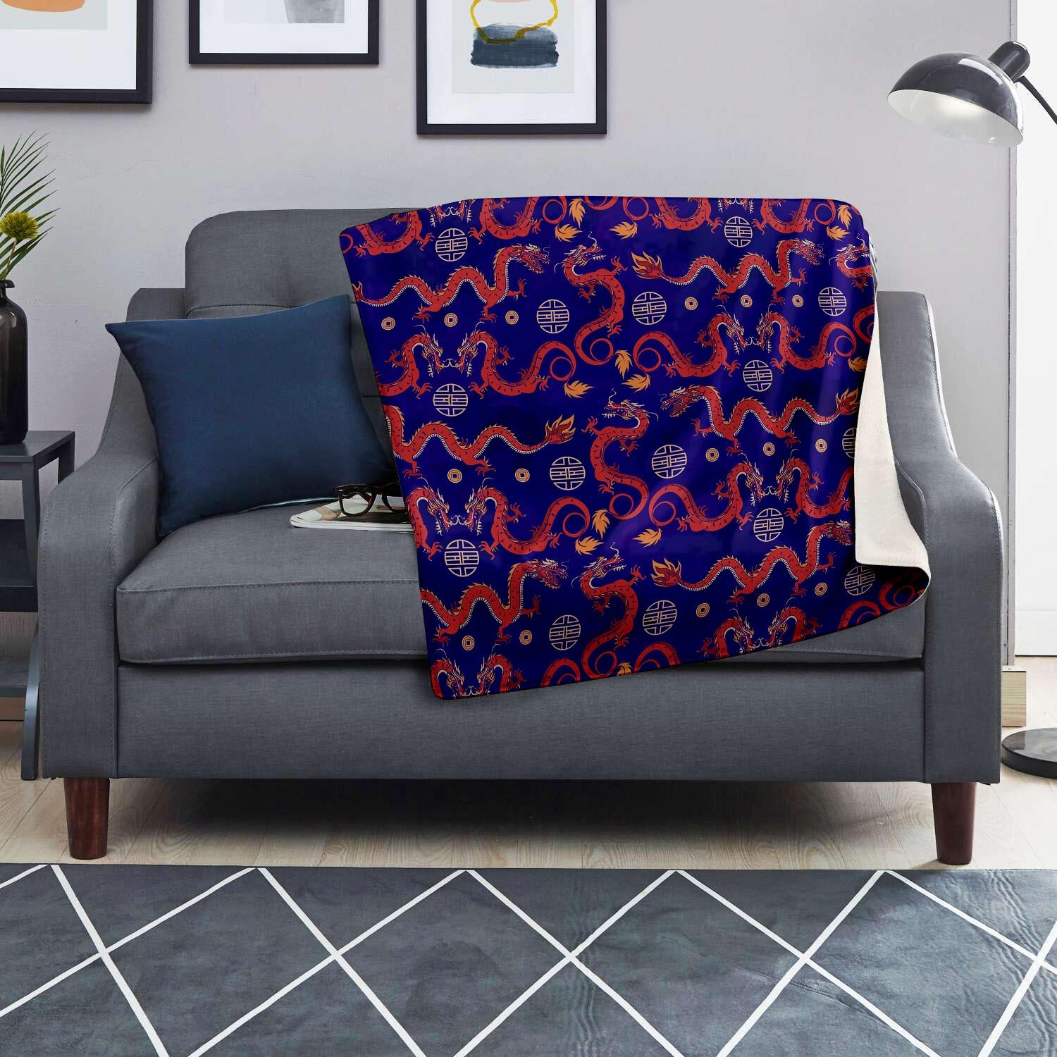 Blue Chinese Dragon Blanket-grizzshop