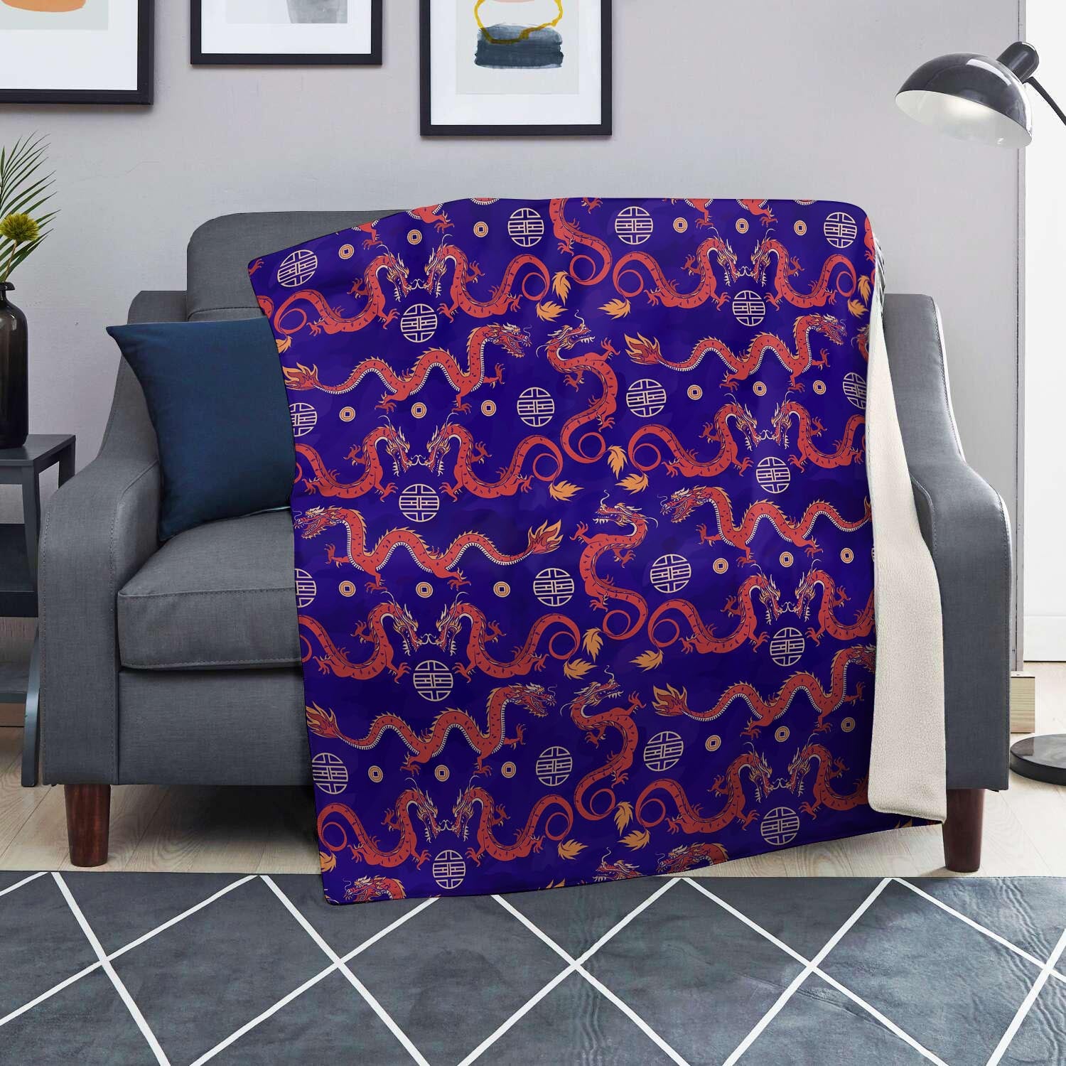 Blue Chinese Dragon Blanket-grizzshop