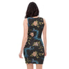 Blue Chinese Dragon Floral Print1 Bodycon Dress-grizzshop