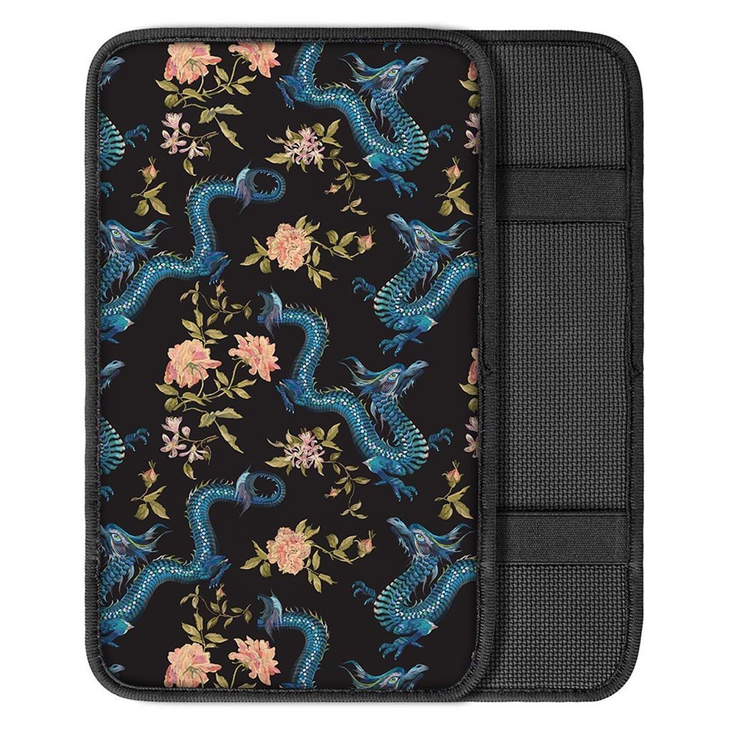 Blue Chinese Dragon Floral Print1 Car Console Cover-grizzshop