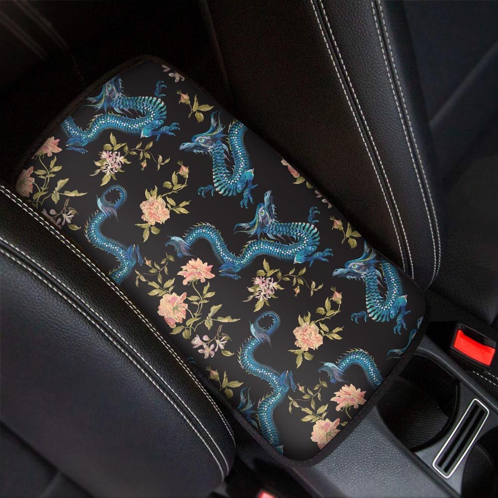 Blue Chinese Dragon Floral Print1 Car Console Cover-grizzshop