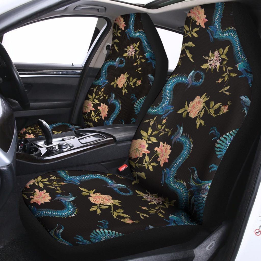 Blue Chinese Dragon Floral Print1 Car Seat Covers-grizzshop