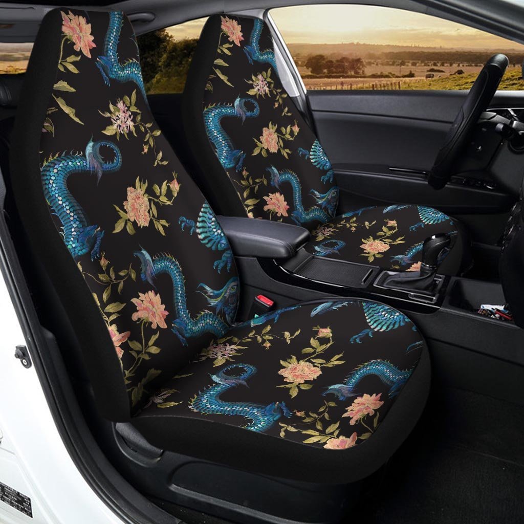 Blue Chinese Dragon Floral Print1 Car Seat Covers-grizzshop