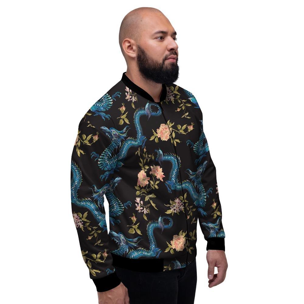 Blue Chinese Dragon Floral Print1 Men's Bomber Jacket-grizzshop