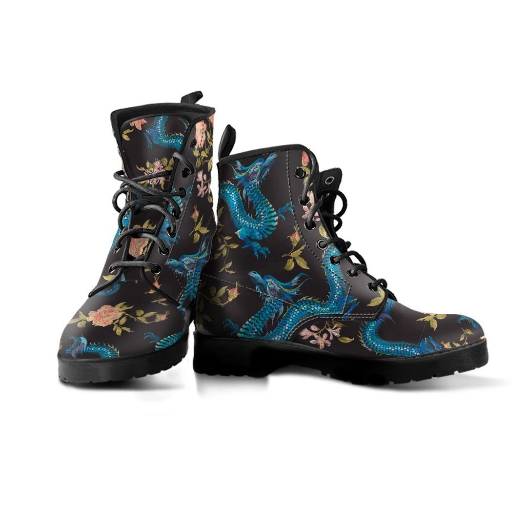 Blue Chinese Dragon Floral Print1 Men's Boots-grizzshop