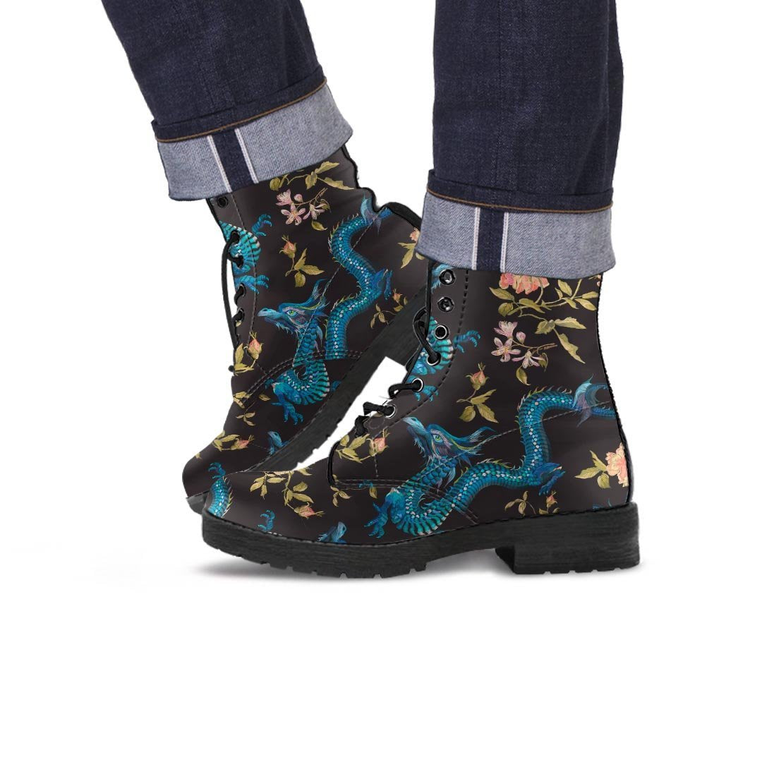 Blue Chinese Dragon Floral Print1 Men's Boots-grizzshop