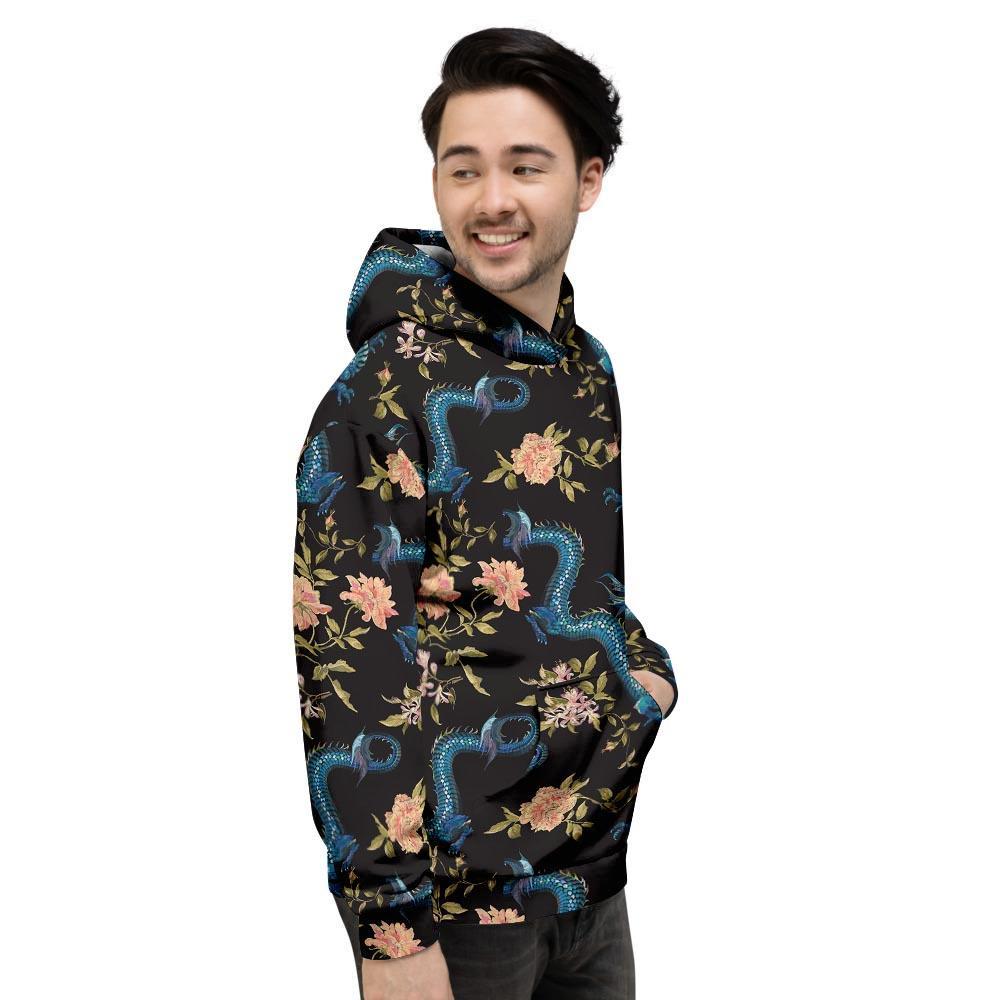 Blue Chinese Dragon Floral Print1 Men's Hoodie-grizzshop