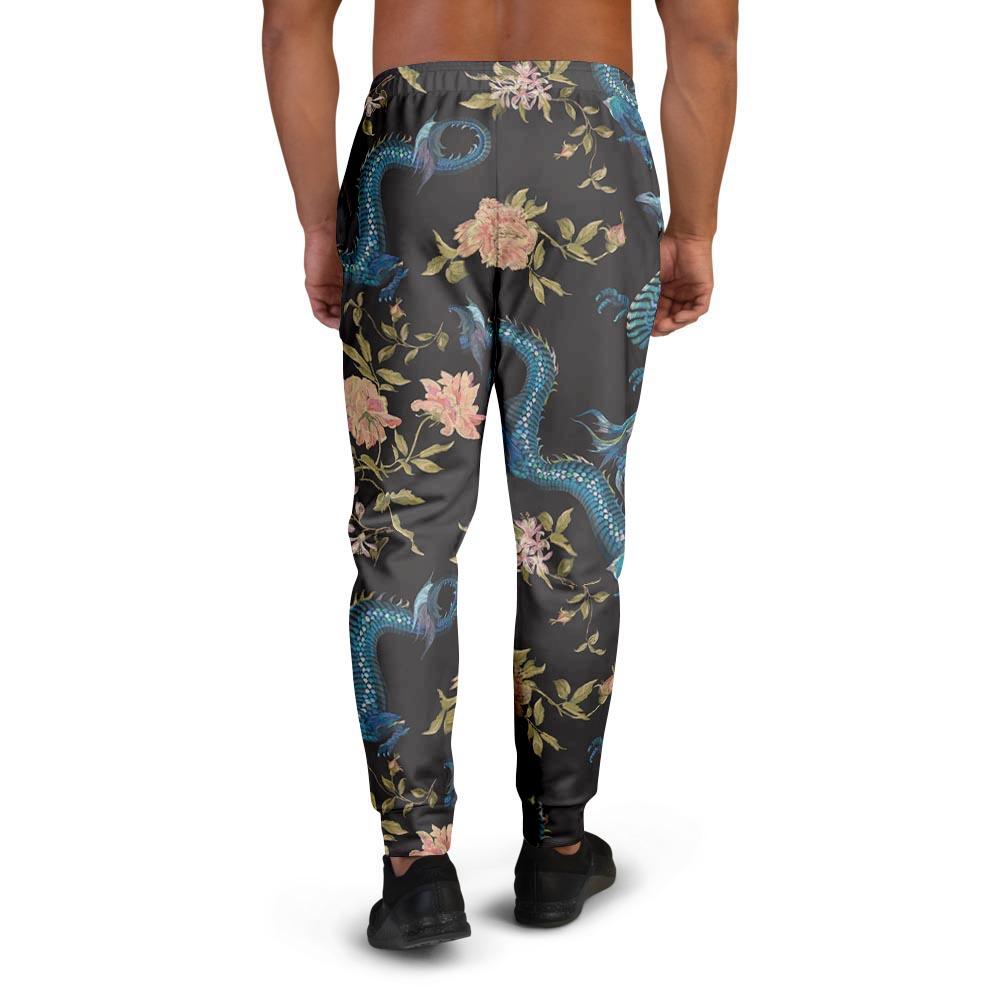 Blue Chinese Dragon Floral Print1 Men's Joggers-grizzshop