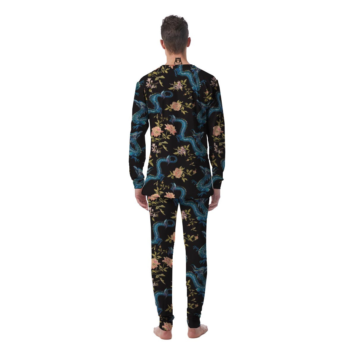 Blue Chinese Dragon Floral Print1 Men's Pajamas-grizzshop