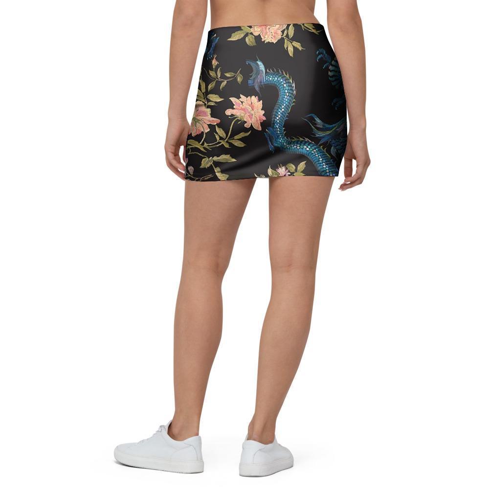 Blue Chinese Dragon Floral Print1 Mini Skirt-grizzshop