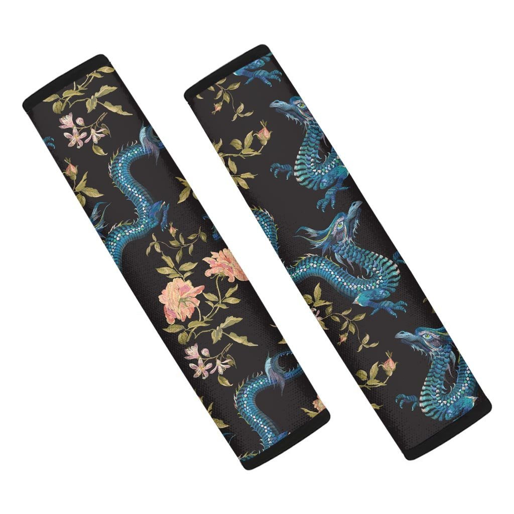 Blue Chinese Dragon Floral Print1 Seat Belt Cover-grizzshop
