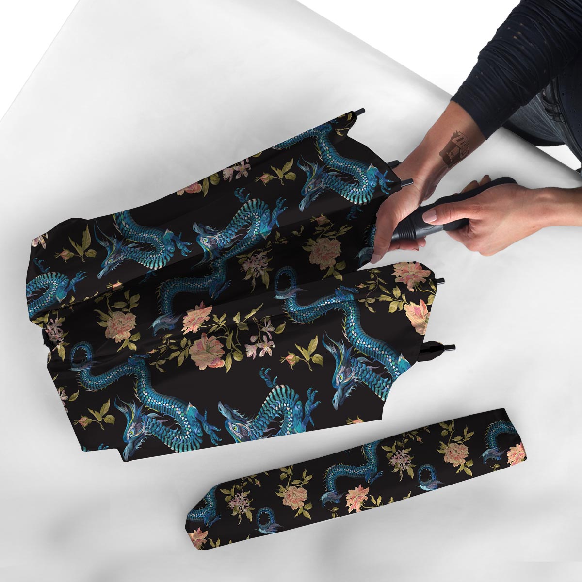 Blue Chinese Dragon Floral Print1 Umbrella-grizzshop