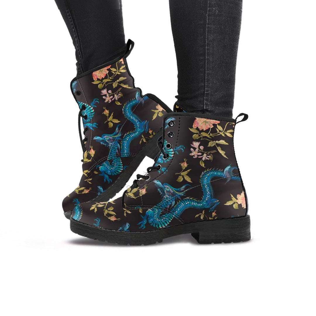 Blue Chinese Dragon Floral Print1 Women's Boots-grizzshop