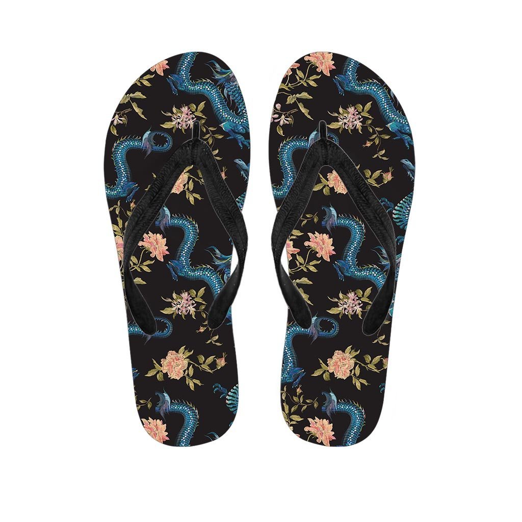 Blue Chinese Dragon Floral Print1 Women's Flip Flops-grizzshop