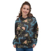 Blue Chinese Dragon Floral Print1 Women's Hoodie-grizzshop