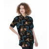 Blue Chinese Dragon Floral Print1 Women's Short Sleeve Shirts-grizzshop