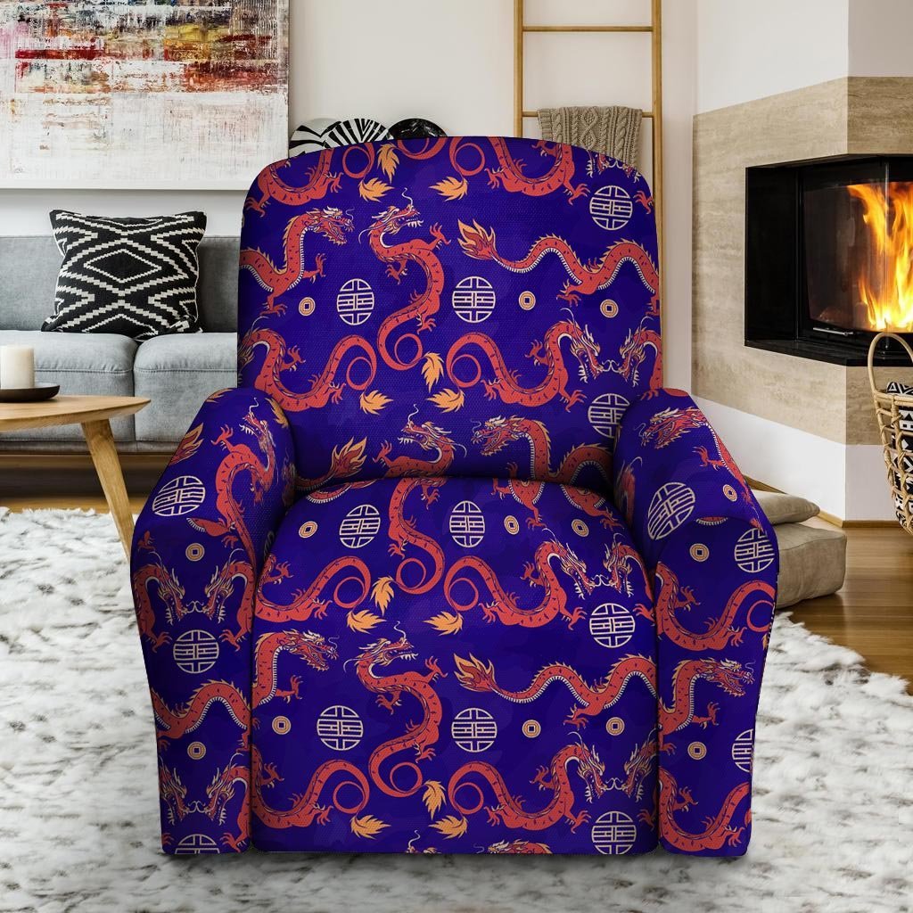 Blue Chinese Dragon Hoodie Recliner Cover-grizzshop