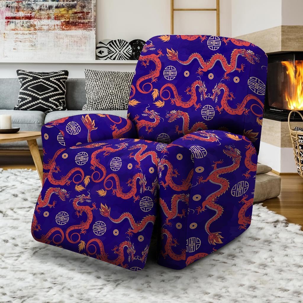 Blue Chinese Dragon Hoodie Recliner Cover-grizzshop