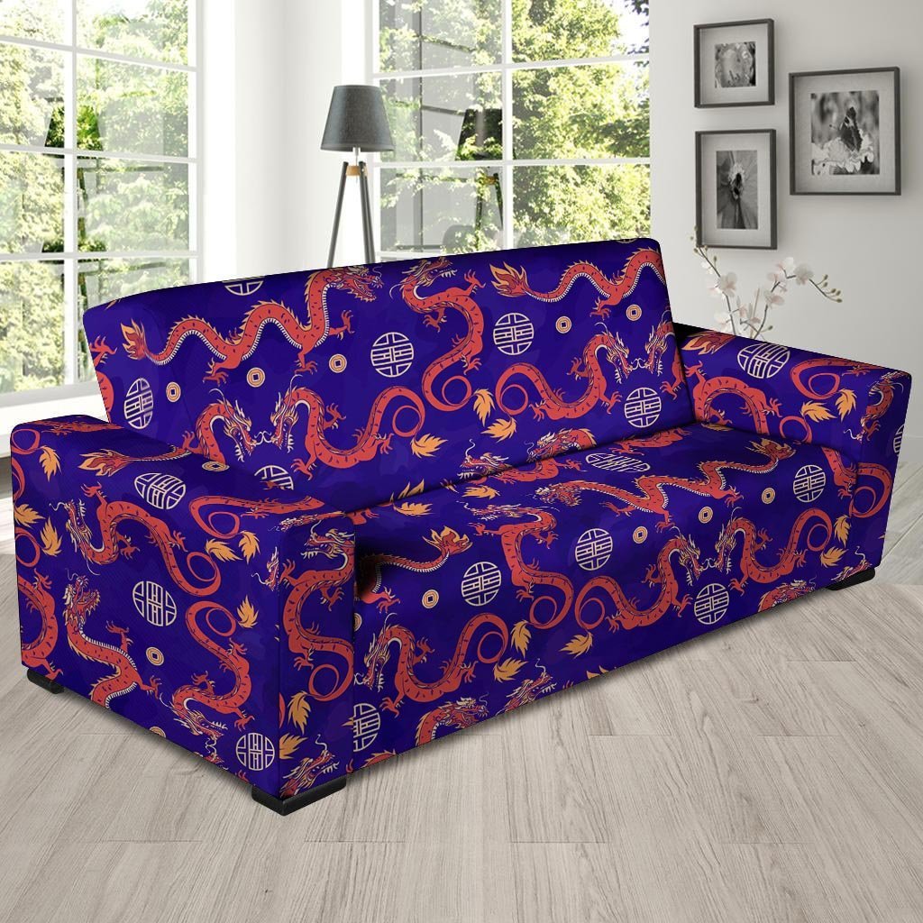 Blue Chinese Dragon Hoodie Sofa Cover-grizzshop