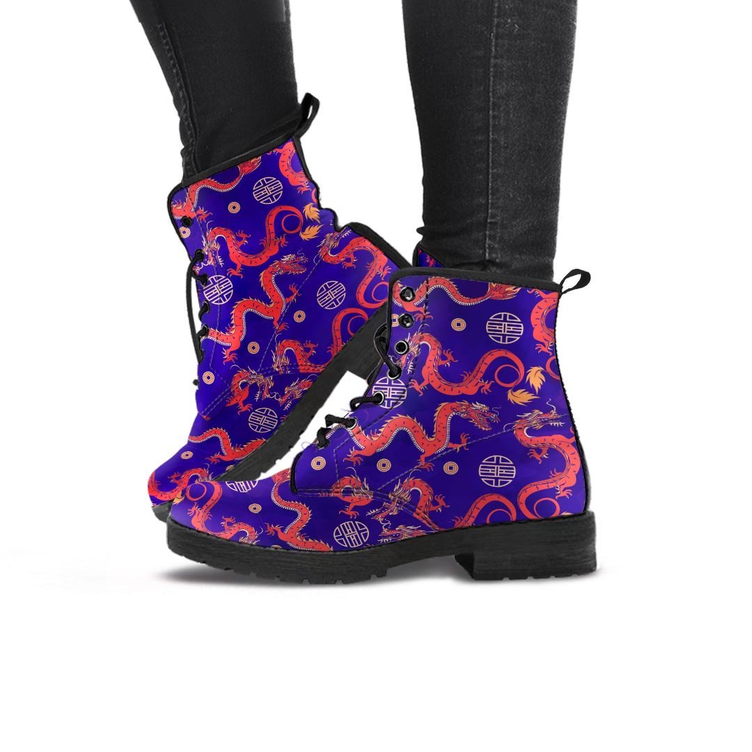 Blue Chinese Dragon Hoodie Women's Boots-grizzshop