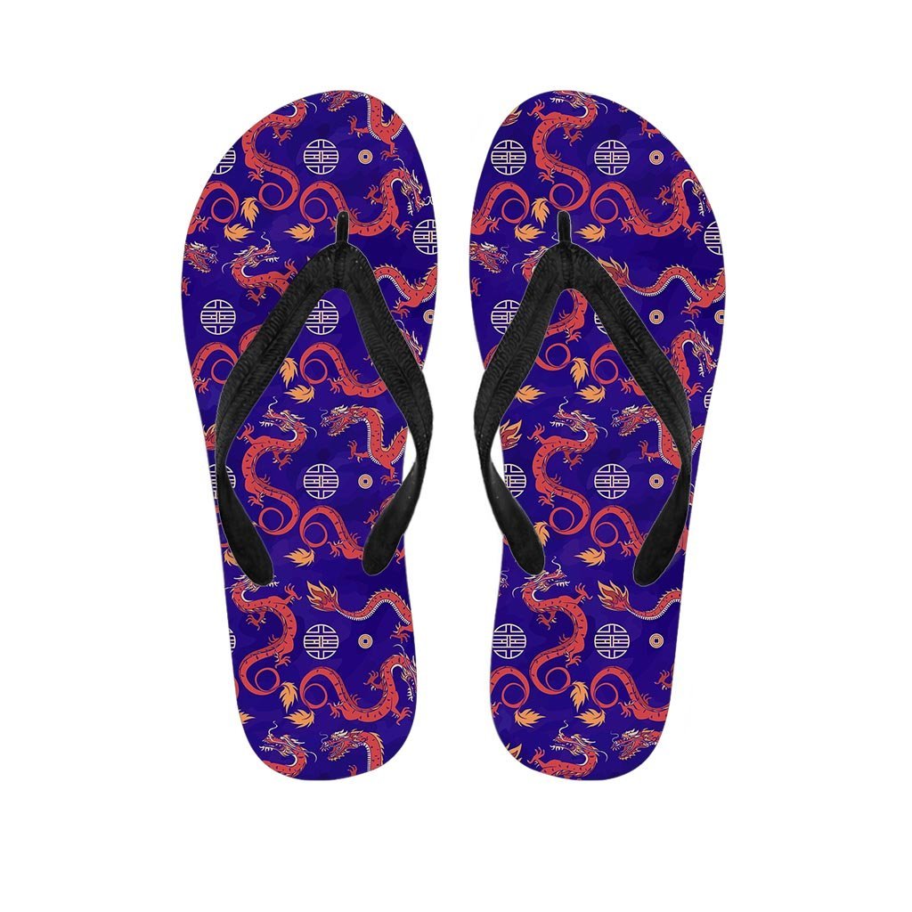 Blue Chinese Dragon Hoodie Women's Flip Flops-grizzshop
