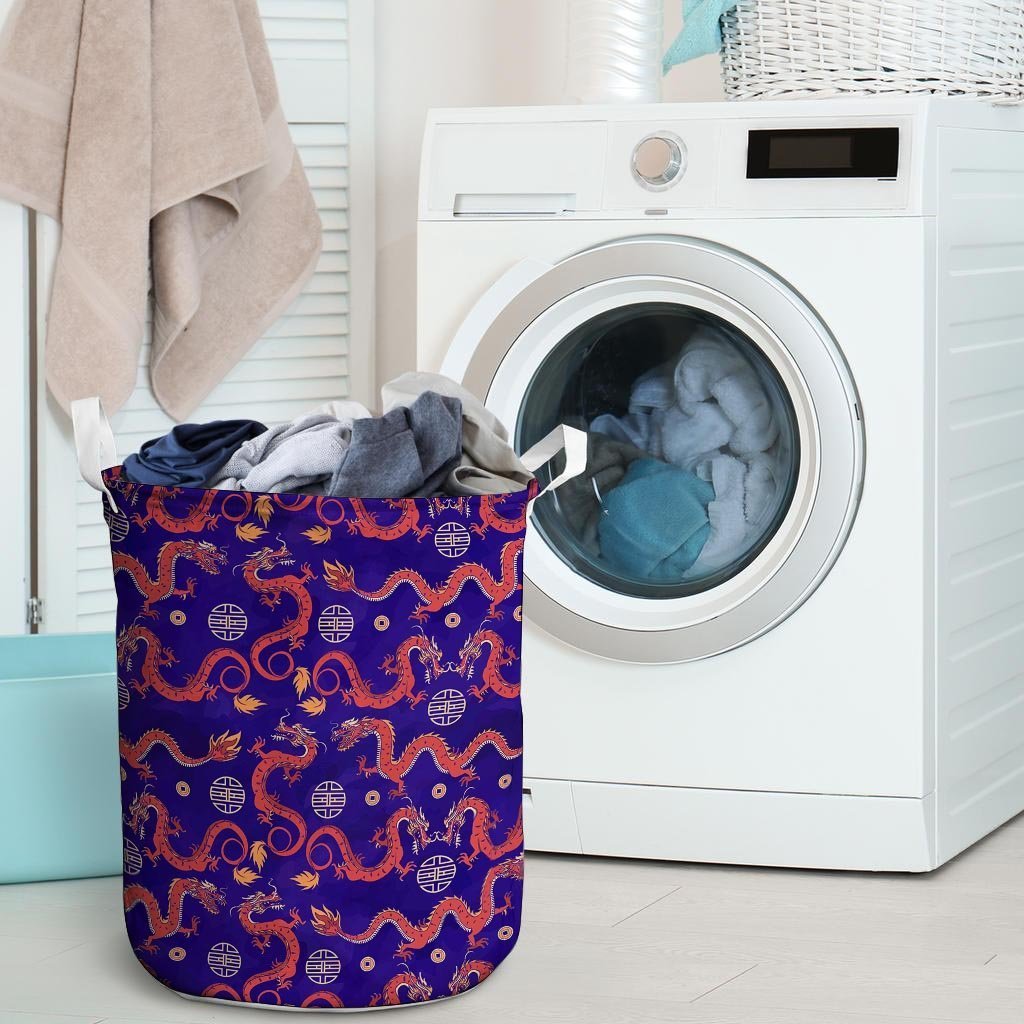 Blue Chinese Dragon Laundry Basket-grizzshop