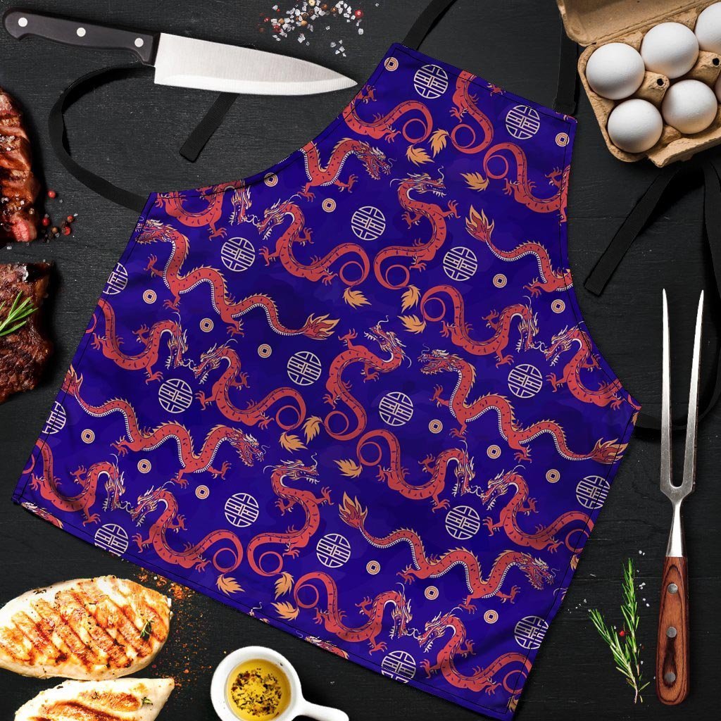 Blue Chinese Dragon Men's Apron-grizzshop