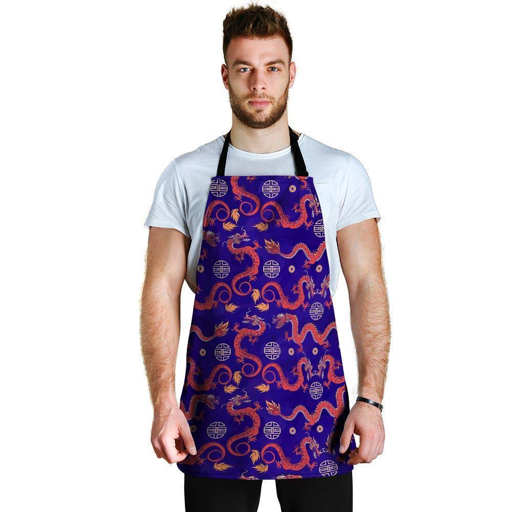 Blue Chinese Dragon Men's Apron-grizzshop