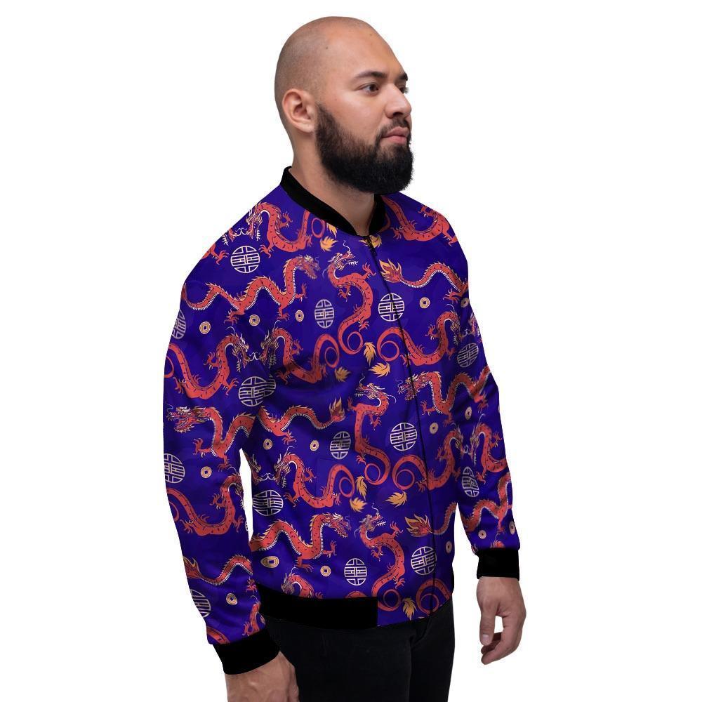 Blue Chinese Dragon Men's Bomber Jacket-grizzshop