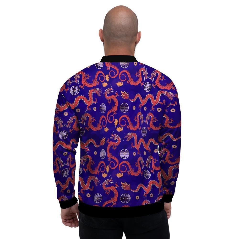 Blue Chinese Dragon Men's Bomber Jacket-grizzshop