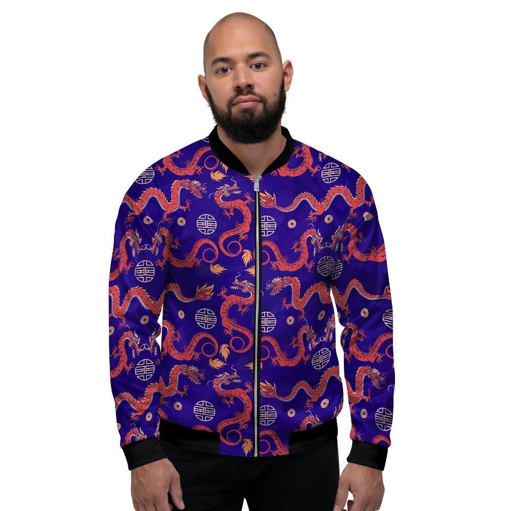 Blue Chinese Dragon Men's Bomber Jacket-grizzshop