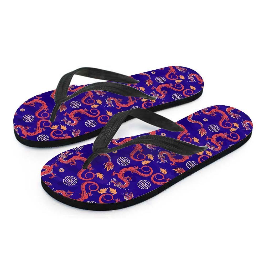 Blue Chinese Dragon Men's Flip Flops-grizzshop