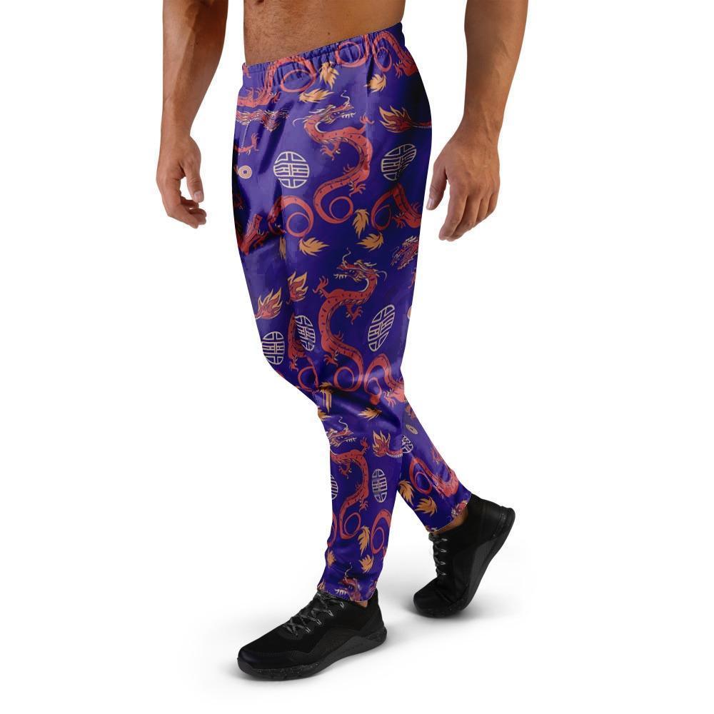 Blue Chinese Dragon Men's Joggers-grizzshop