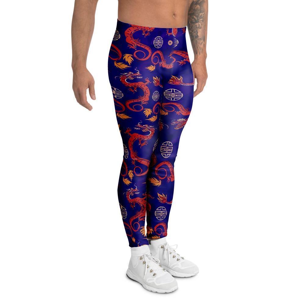 Blue Chinese Dragon Men's Leggings-grizzshop