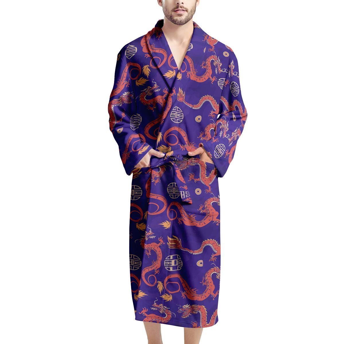 Blue Chinese Dragon Men's Robe-grizzshop