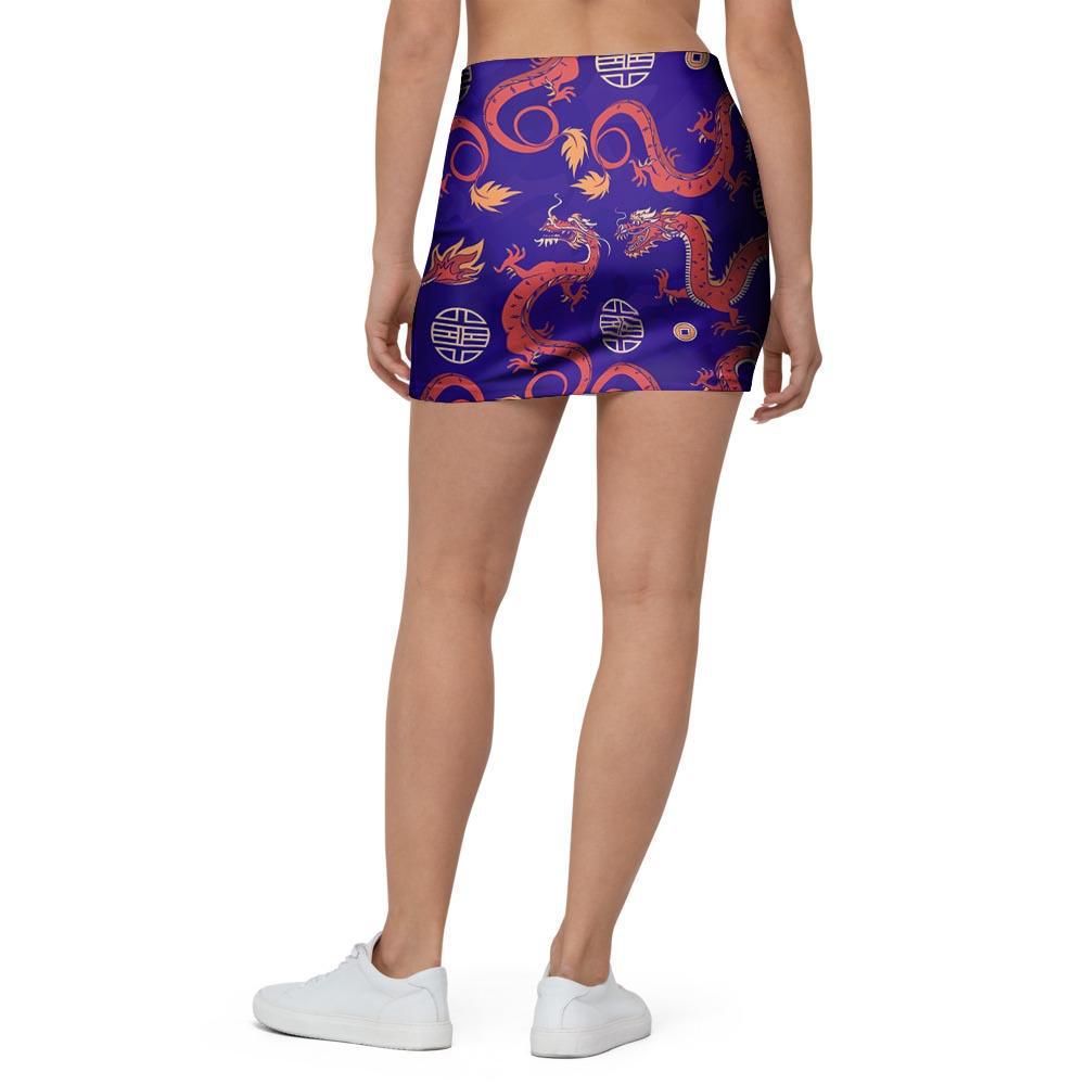 Blue Chinese Dragon Mini Skirt-grizzshop