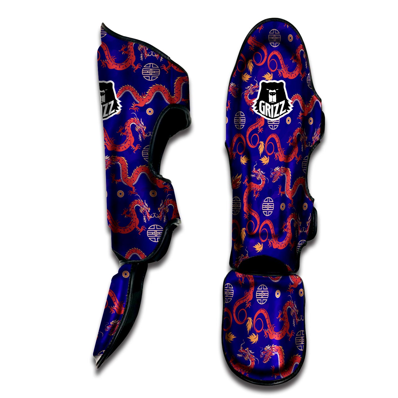 Blue Chinese Dragon Muay Thai Shin Guard-grizzshop