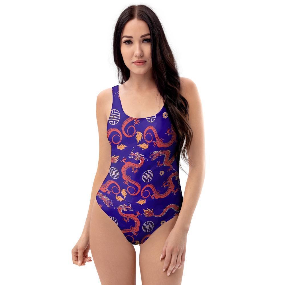 Blue Chinese Dragon One Piece Swimsuite-grizzshop