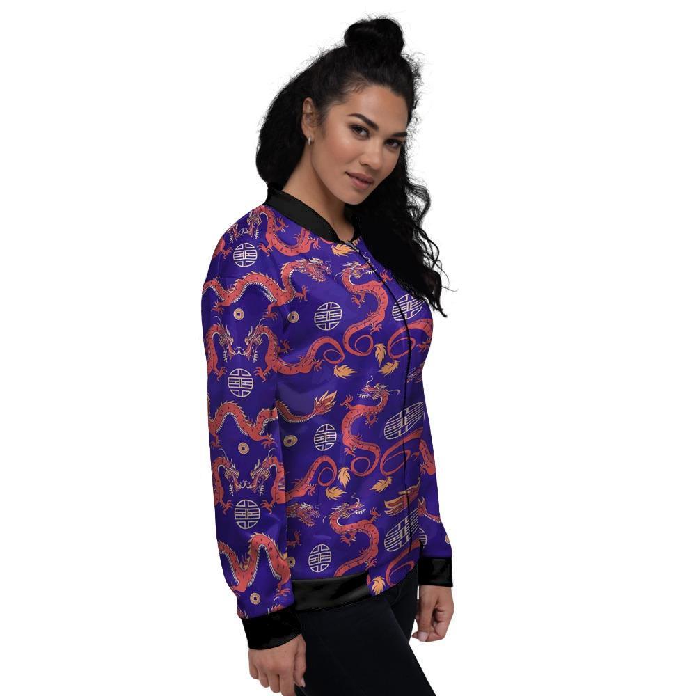 Blue Chinese Dragon Women's Bomber Jacket-grizzshop