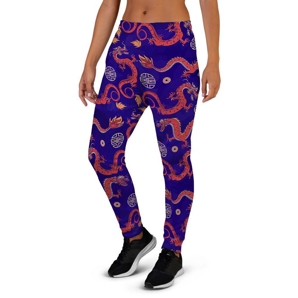 Blue Chinese Dragon Women's Joggers-grizzshop