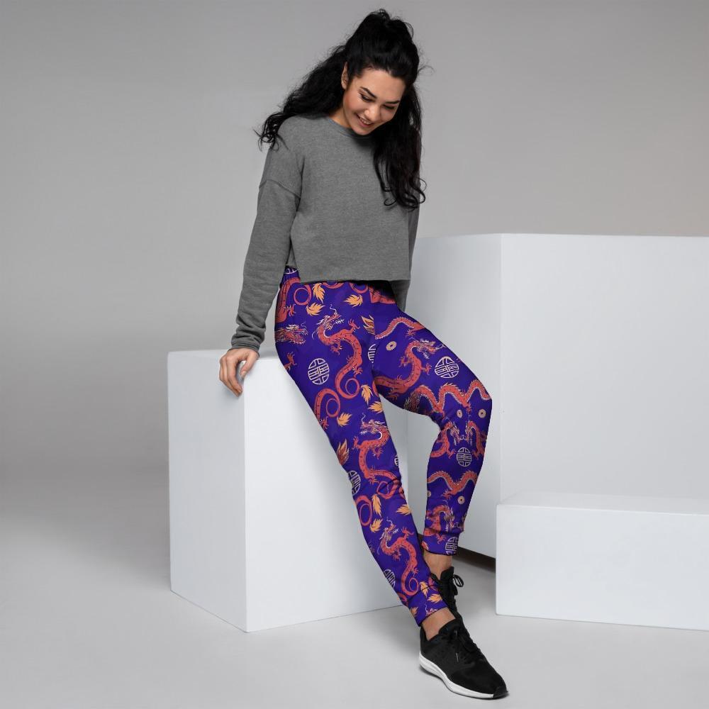 Blue Chinese Dragon Women's Joggers-grizzshop