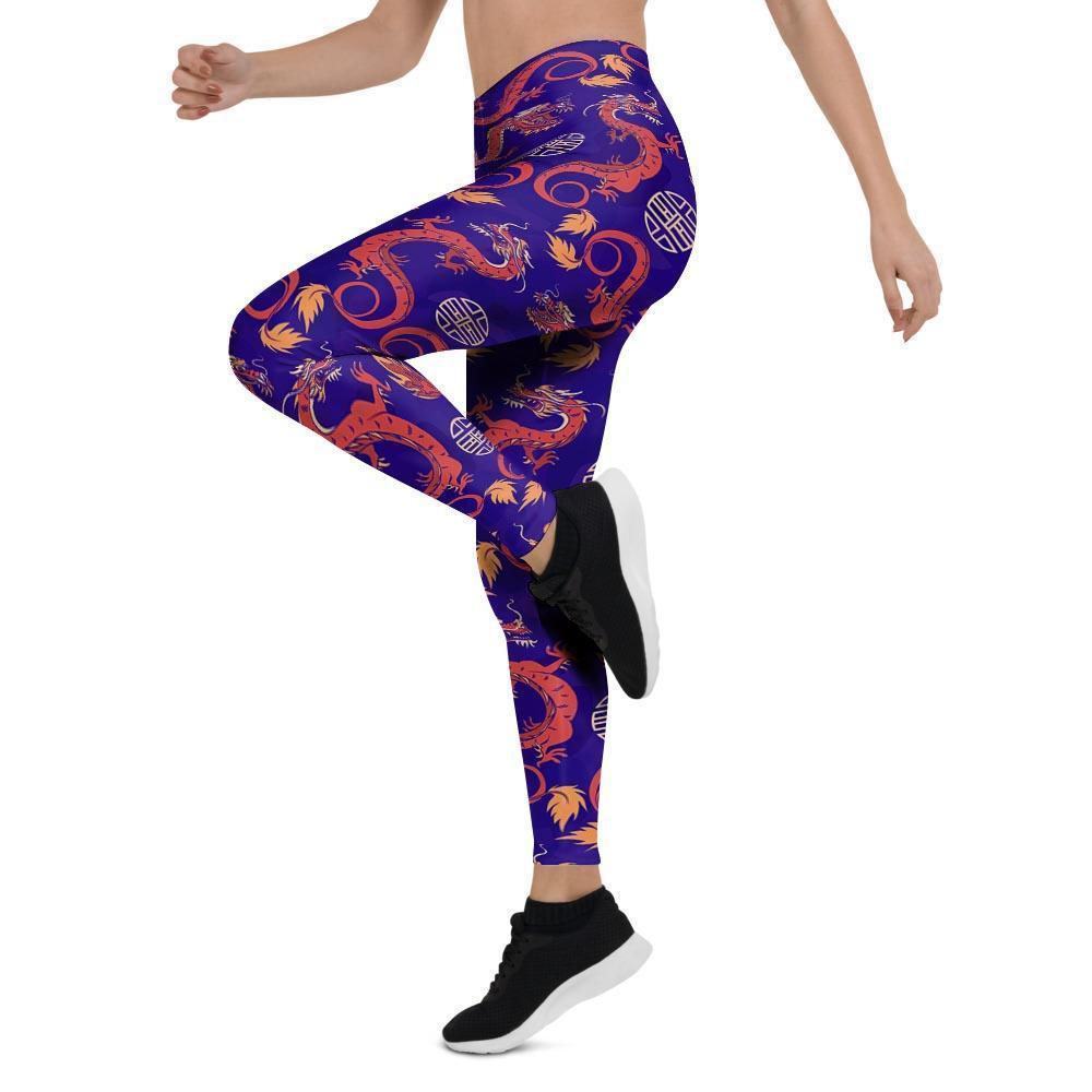 Blue Chinese Dragon Women's Leggings-grizzshop