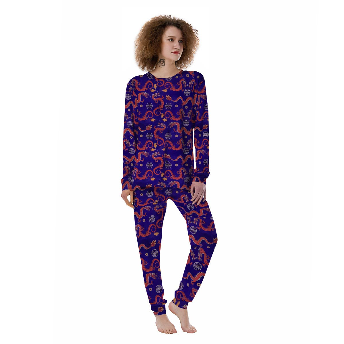 Blue Chinese Dragon Women's Pajamas-grizzshop