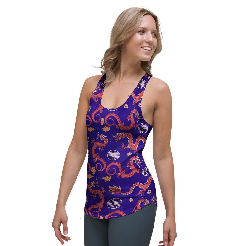 Blue Chinese Dragon Women's Racerback Tank Top-grizzshop