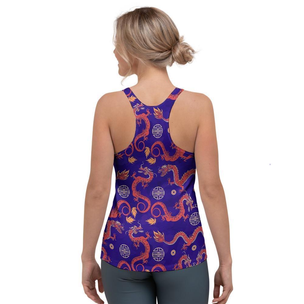Blue Chinese Dragon Women's Racerback Tank Top-grizzshop