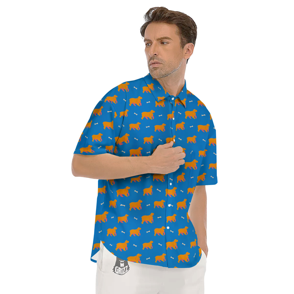 Blue Cocker spaniel Print Pattern Men's Short Sleeve Shirts-grizzshop