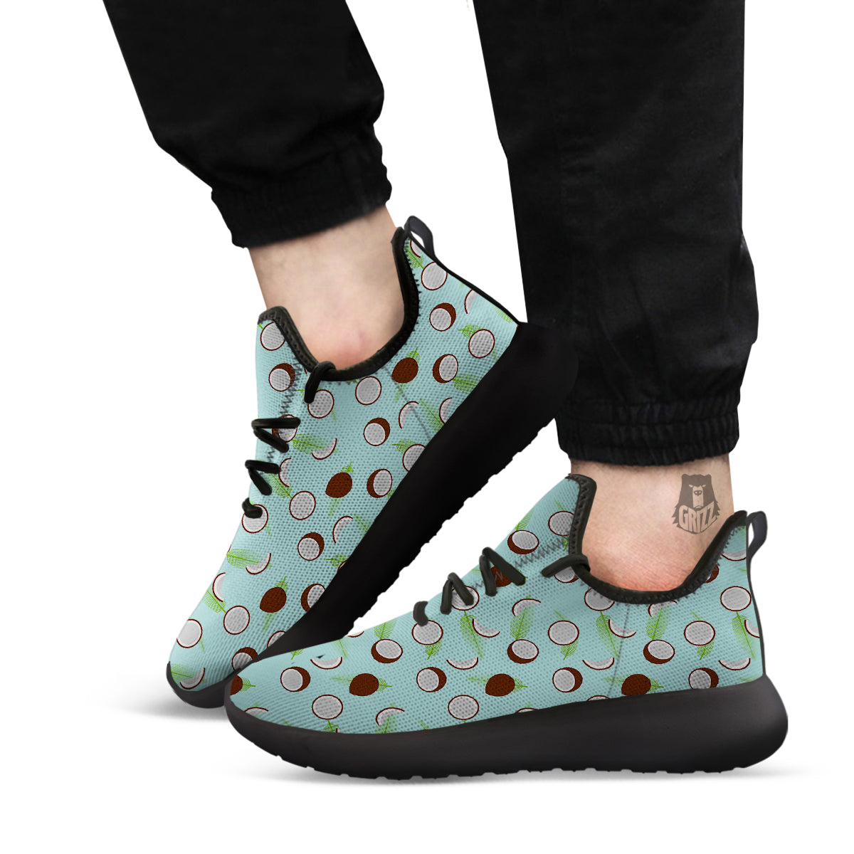 Blue Coconut Print Pattern Black Athletic Shoes-grizzshop