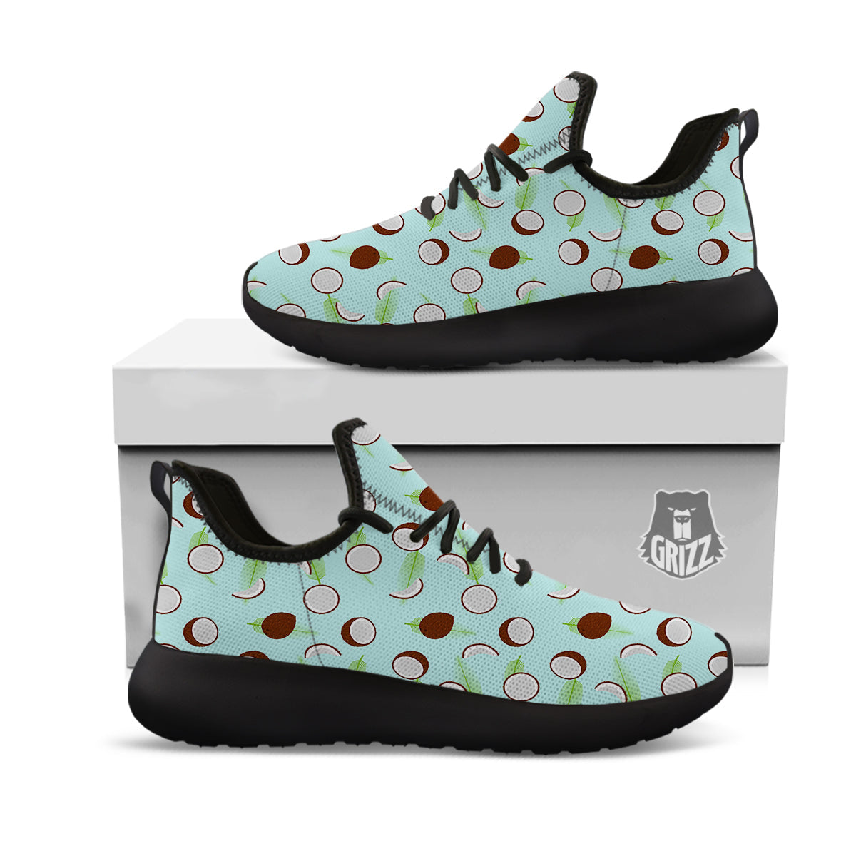 Blue Coconut Print Pattern Black Athletic Shoes-grizzshop