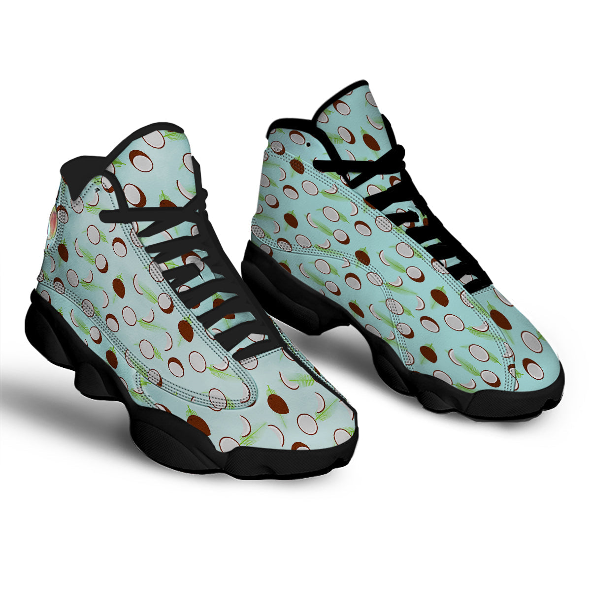 Blue Coconut Print Pattern Black Basketball Shoes-grizzshop